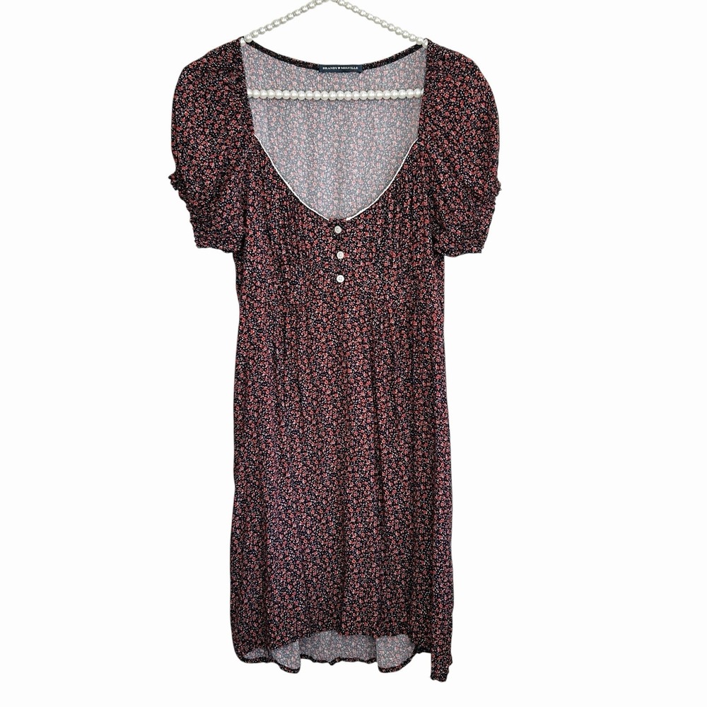 Brandy Melville Floral Babydoll Mini Dress Small‎ Cottage Romantic Tie Festival